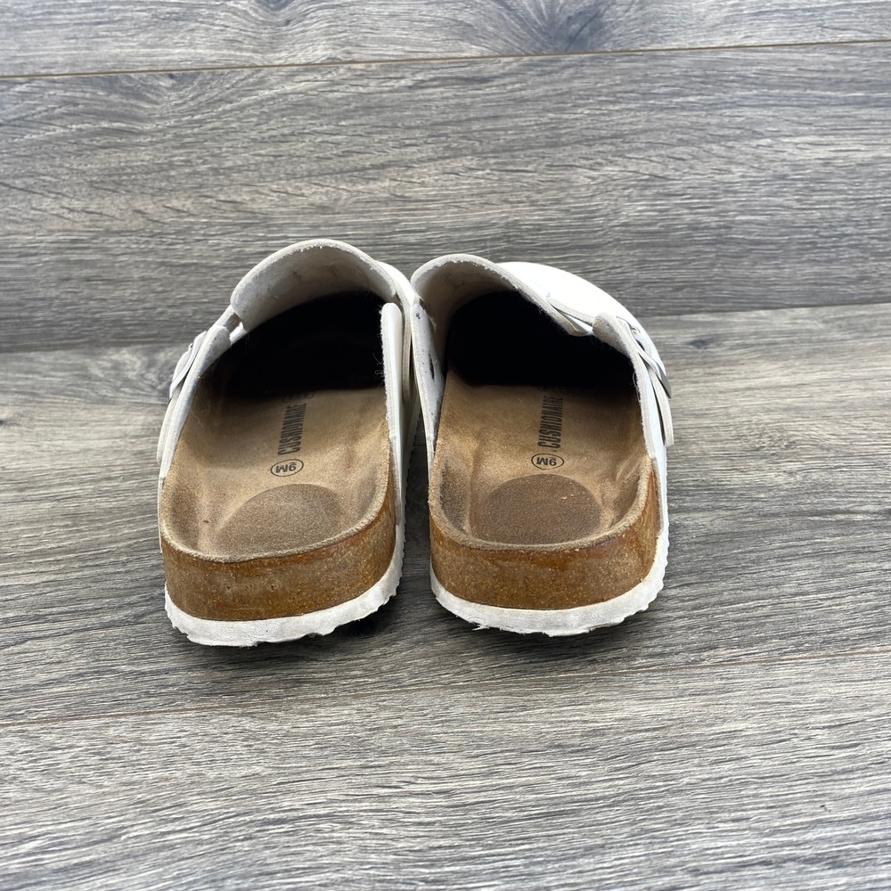 Cushionaire Lane Cork Footbed Clogs Womens 9M White Vegan Leather Buckle Mules - Picture 8 of 10